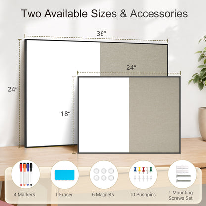 Linen Bulletin Board Whiteboard Combo 24"X18" Dry Erase Cork Board Combo Whiteboard with Grey Linen