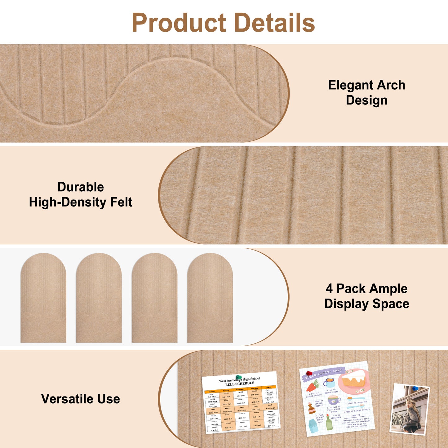 Felt Bulletin Board Push Pin Board Large Decorative Cork Boards for Walls Arch Decor Poster Boards for Wall