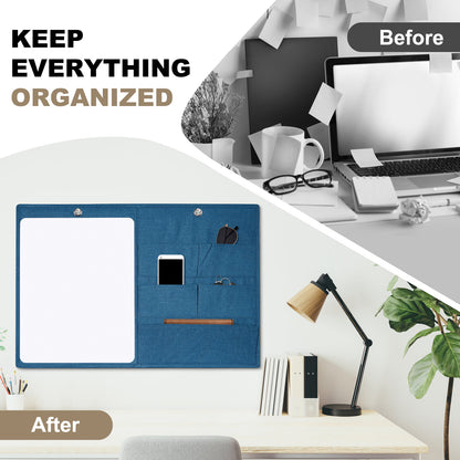 Wall Hanging Organizer Canvas with Whiteboards, Small Dry Erase White Board Wall Hanging Basket with Pockets