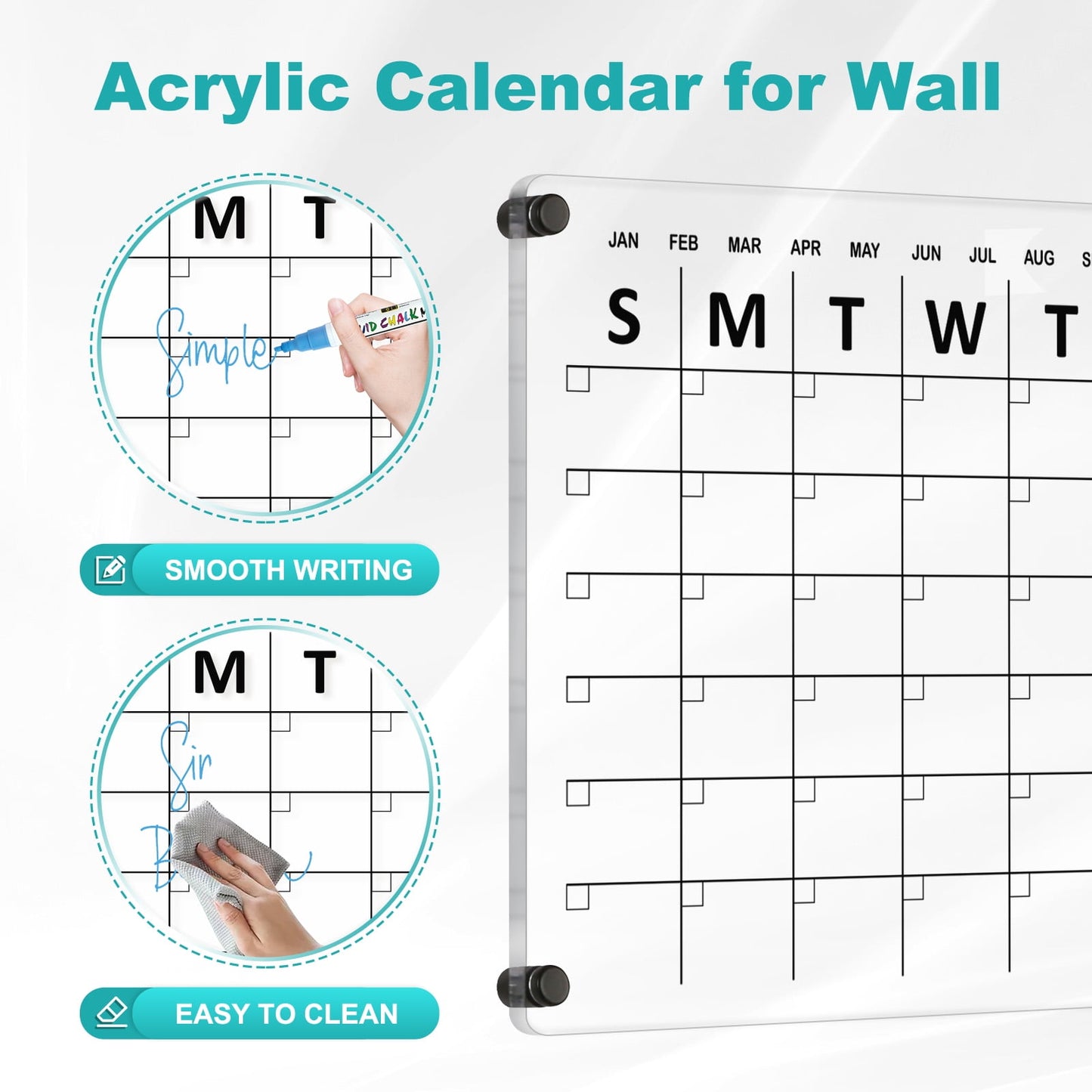 Large Oversize Crystal Clear Acrylic Wall Calendar Dry & Erase Board 24x16 in Monthly Family Calendar