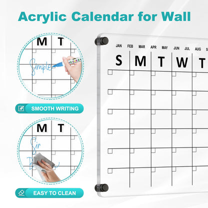 Large Oversize Crystal Clear Acrylic Wall Calendar Dry & Erase Board 24x16 in Monthly Family Calendar