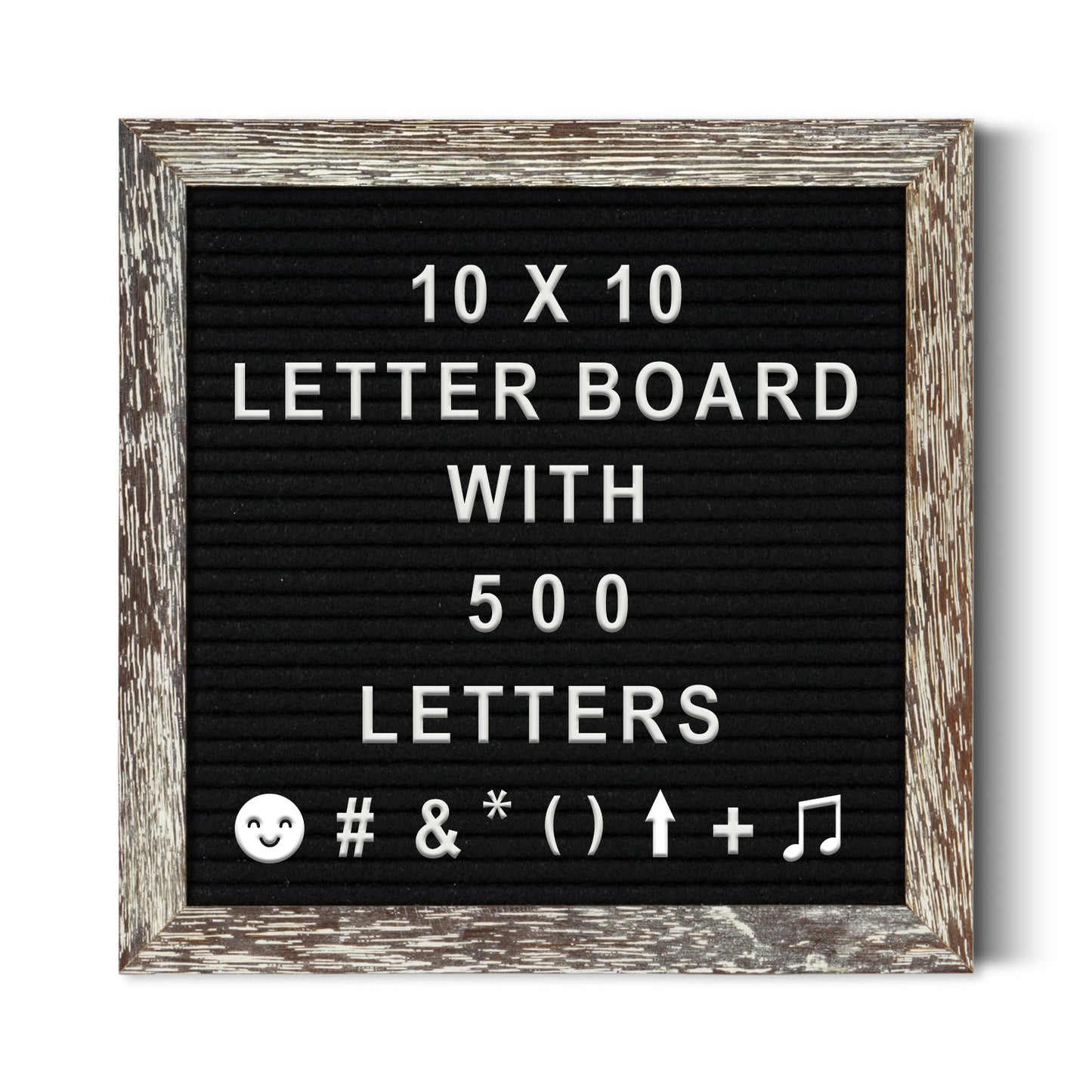 Felt Letter Board 10''x 10'', Brown Vintage Frame with Stand, 500 Letters, Numbers & Symbols Included, Black