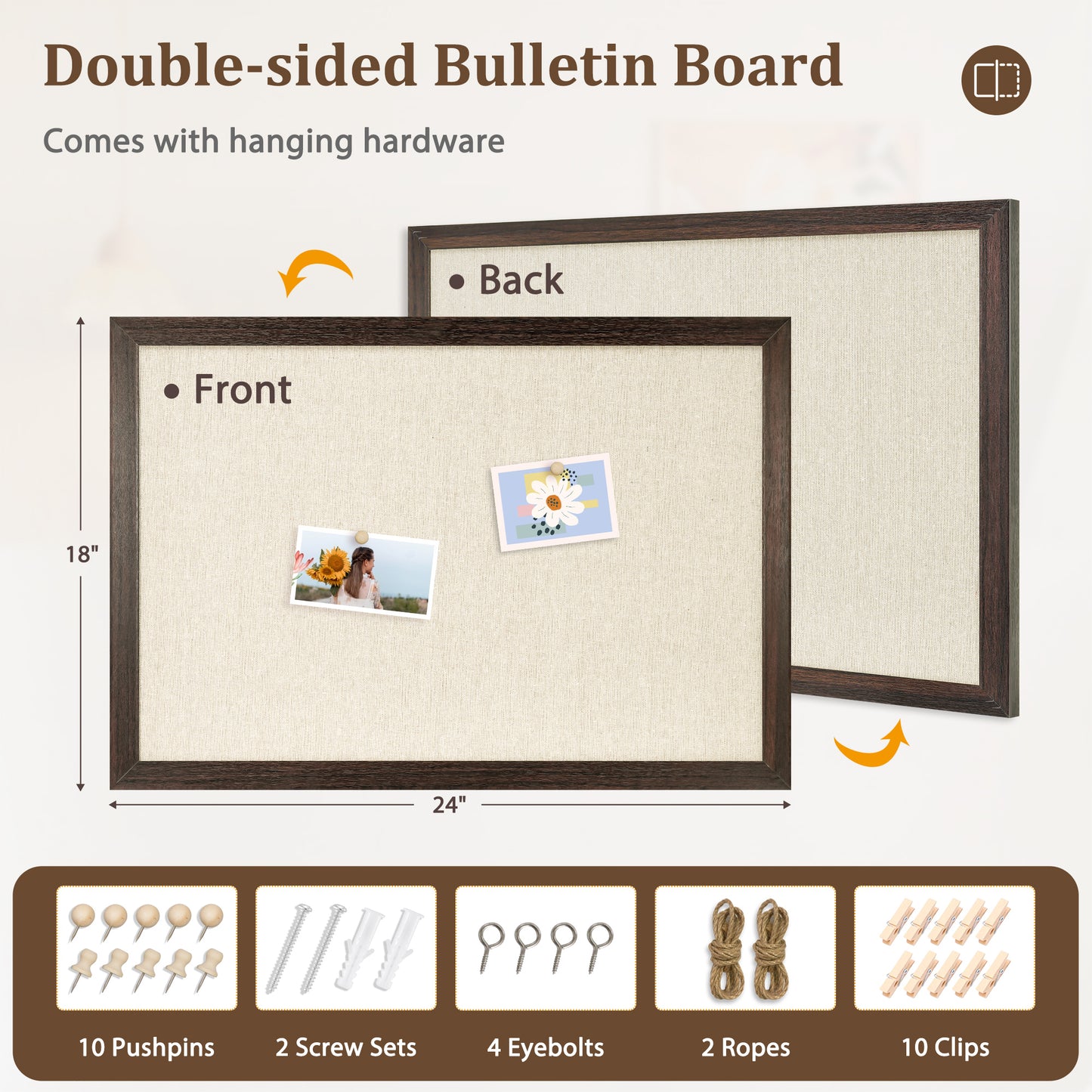 Bulletin Board Beige Cork Board with Linen, 18"x 24" Double Sided Corkboard Bulletin Board