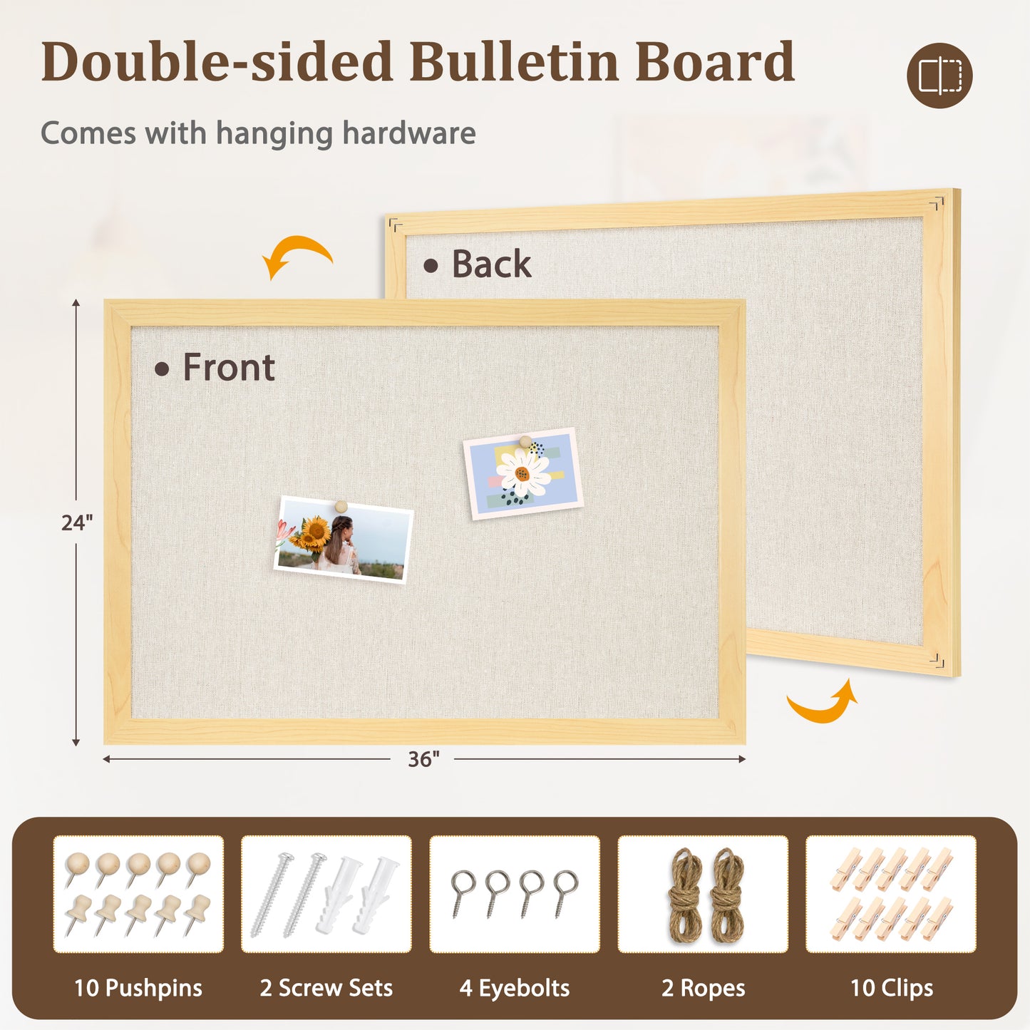 Large Bulletin Cork Board Linen-Covered, 24 "x 36" Poster Board Message Board