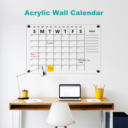 Large Oversize Crystal Clear Acrylic Wall Calendar Dry & Erase Board 24x16 in Monthly Family Calendar
