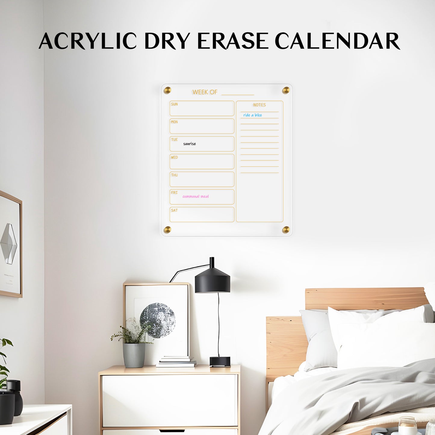 Acrylic Calendar for Wall 12x14 in Ultra Clear Golden Dry Erase Board Weekly Planner Wall Mounted Board