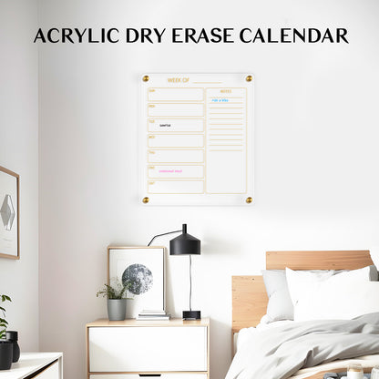 Acrylic Calendar for Wall 12x14 in Ultra Clear Golden Dry Erase Board Weekly Planner Wall Mounted Board