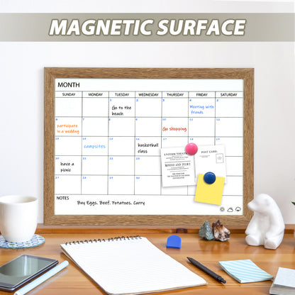 Dry Erase Monthly Calendar Board, 16"x12" Magnetic Surface Whiteboard for Wall