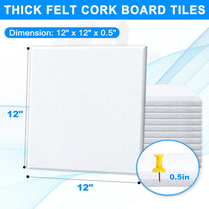 12 Packs White Felt Board Large Cork Bulletin Board Cork Board Wall Tiles