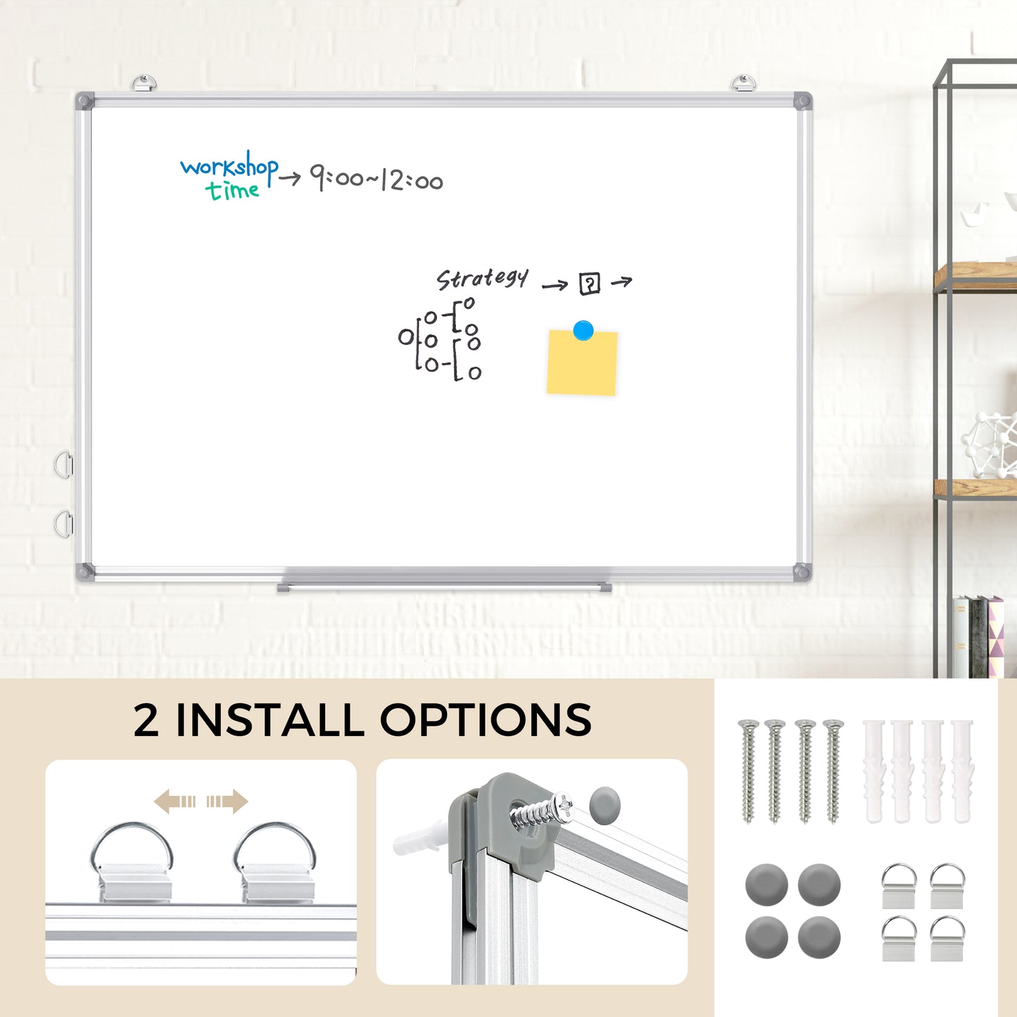 Magnetic Whiteboard Dry Erase Board for Wall, Aluminum Frame with 2 Markers 8 Magnets 1 Eraser 1 Pen Tray