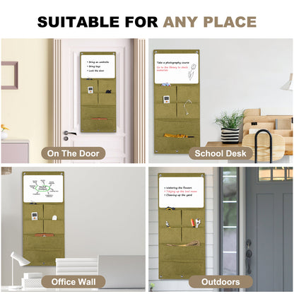 Wall Hanging Organizer Canvas with Whiteboards, Small Dry Erase White Board Wall Hanging Basket with Pockets