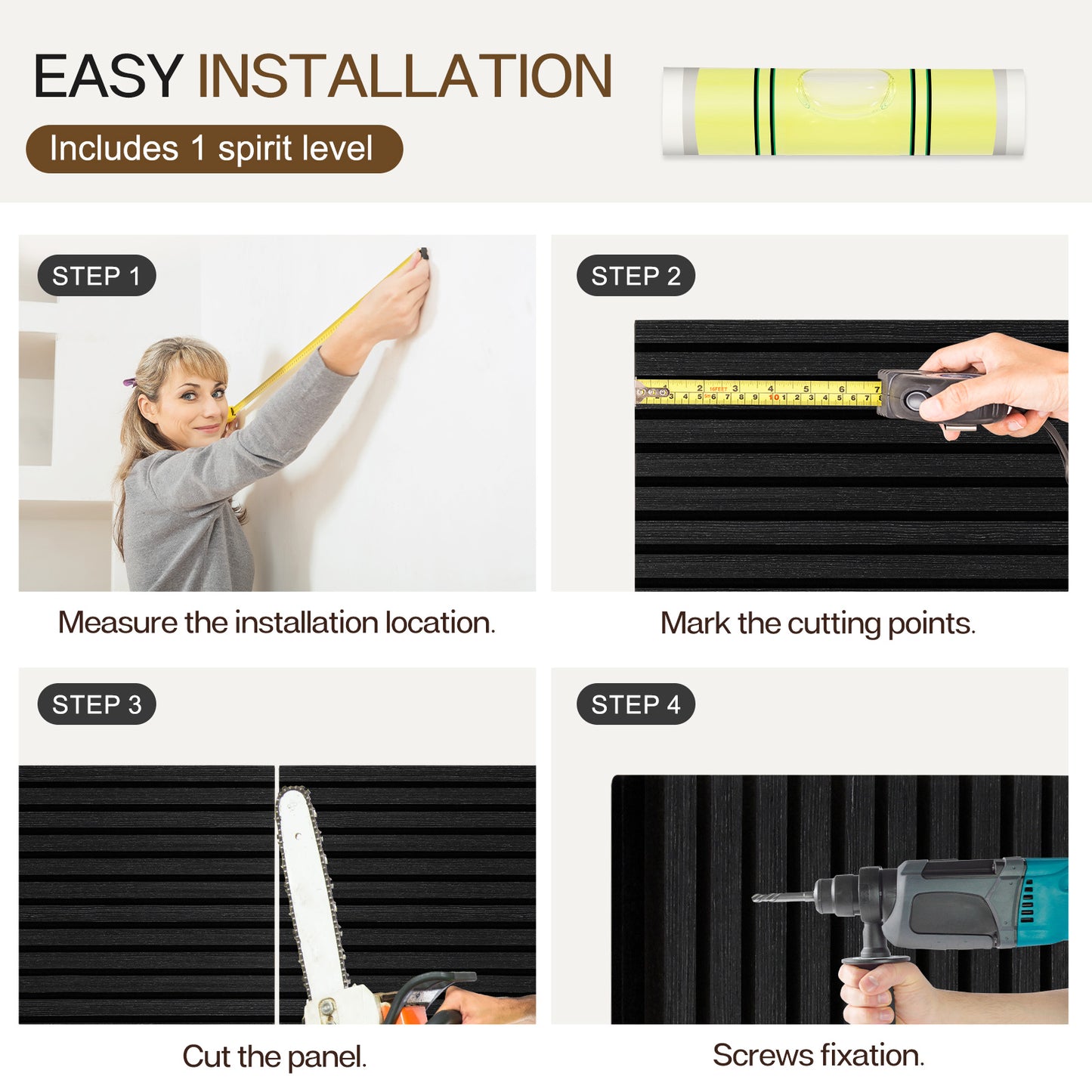 Wood Slat Acoustic Panels for Wall, 46.5" x 23.8" 2Pcs, Black Oak