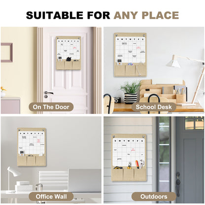 Wall Hanging Organizer Canvas with Whiteboards Small Dry Erase White Board Wall Hanging Basket with Pockets