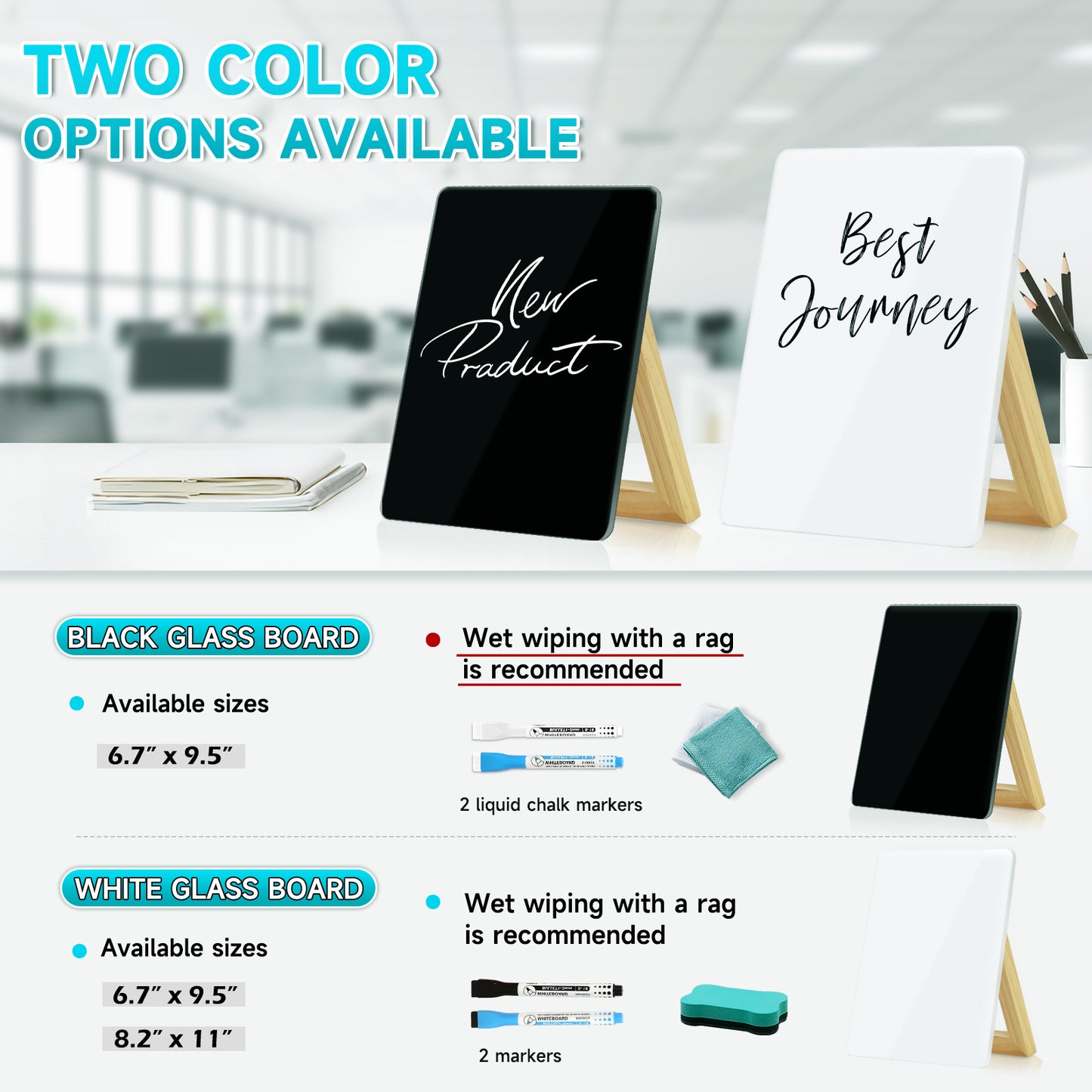 Glass Desktop Whiteboard with Reversable Stand Tabletop Small Portable Dry Erase Glass White Board