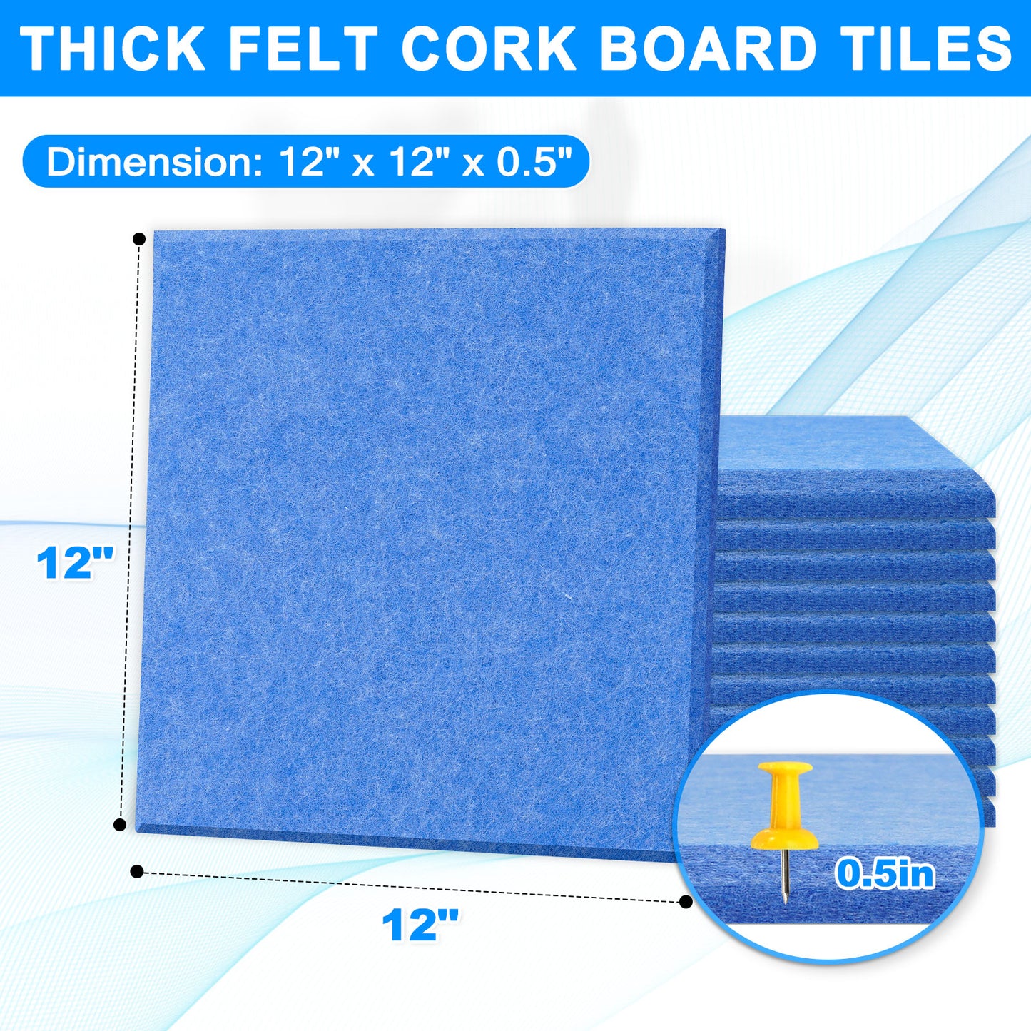 12 Packs Blue Felt Board Large Cork Bulletin Board Cork Board Wall Tiles