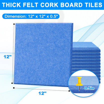 12 Packs Blue Felt Board Large Cork Bulletin Board Cork Board Wall Tiles