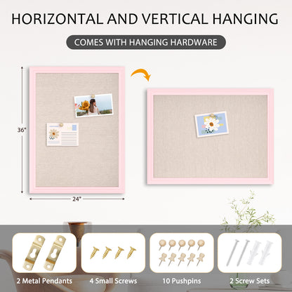 Pink Bulletin Board Pink Cork Board with Linen, Wood Framed 18"x 24" Corkboard Bulletin Board for Wall Decor