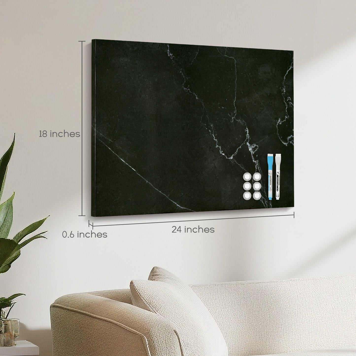 Magnetic Boards for Wall 18"x24" Black Marble Decorative White Board Magnetic Dry Erase Board