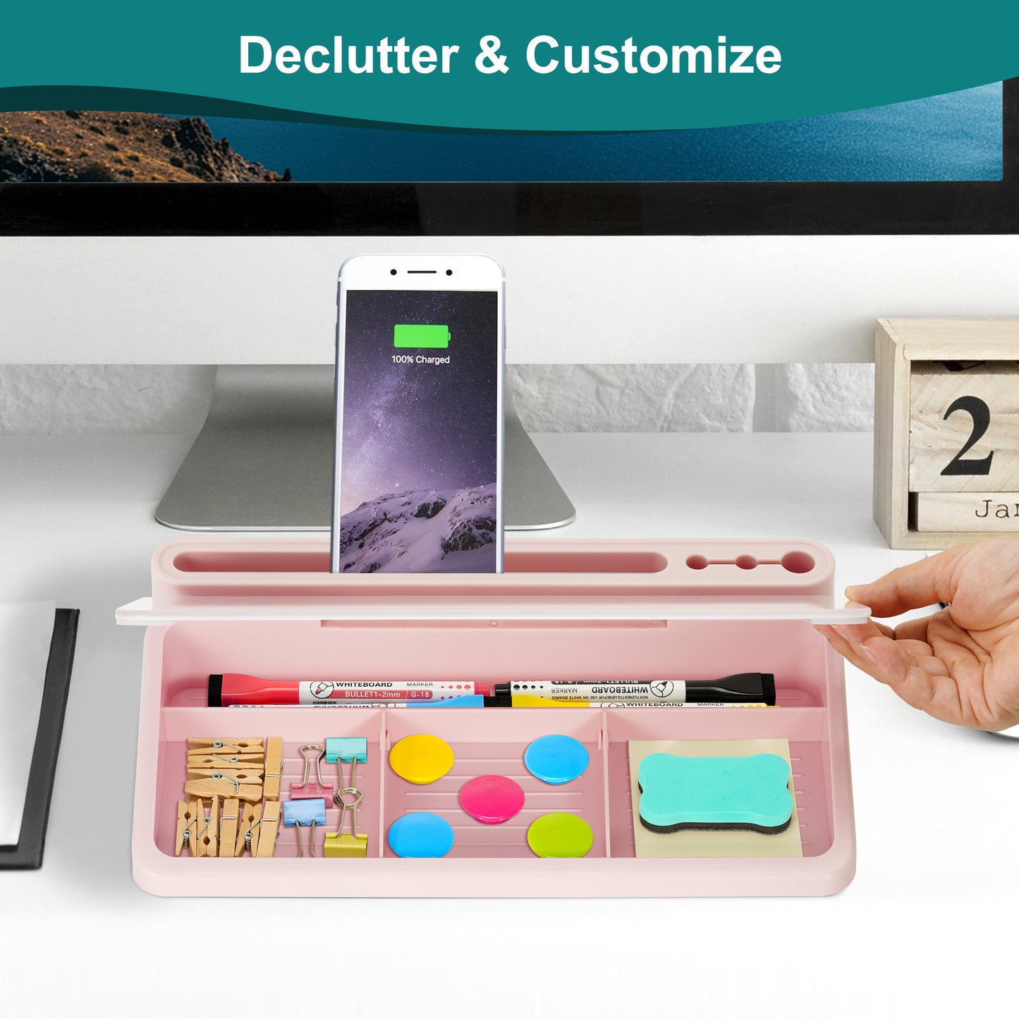 Desktop Whiteboard with Storage Desktop Glass Desk Dry Erase Board
