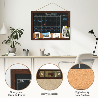 Whiteboard Calendar & Corkboard for Wall, 16"x12" Chalkboard Magnetic Dry Erase Monthly Calendar Chalkboard