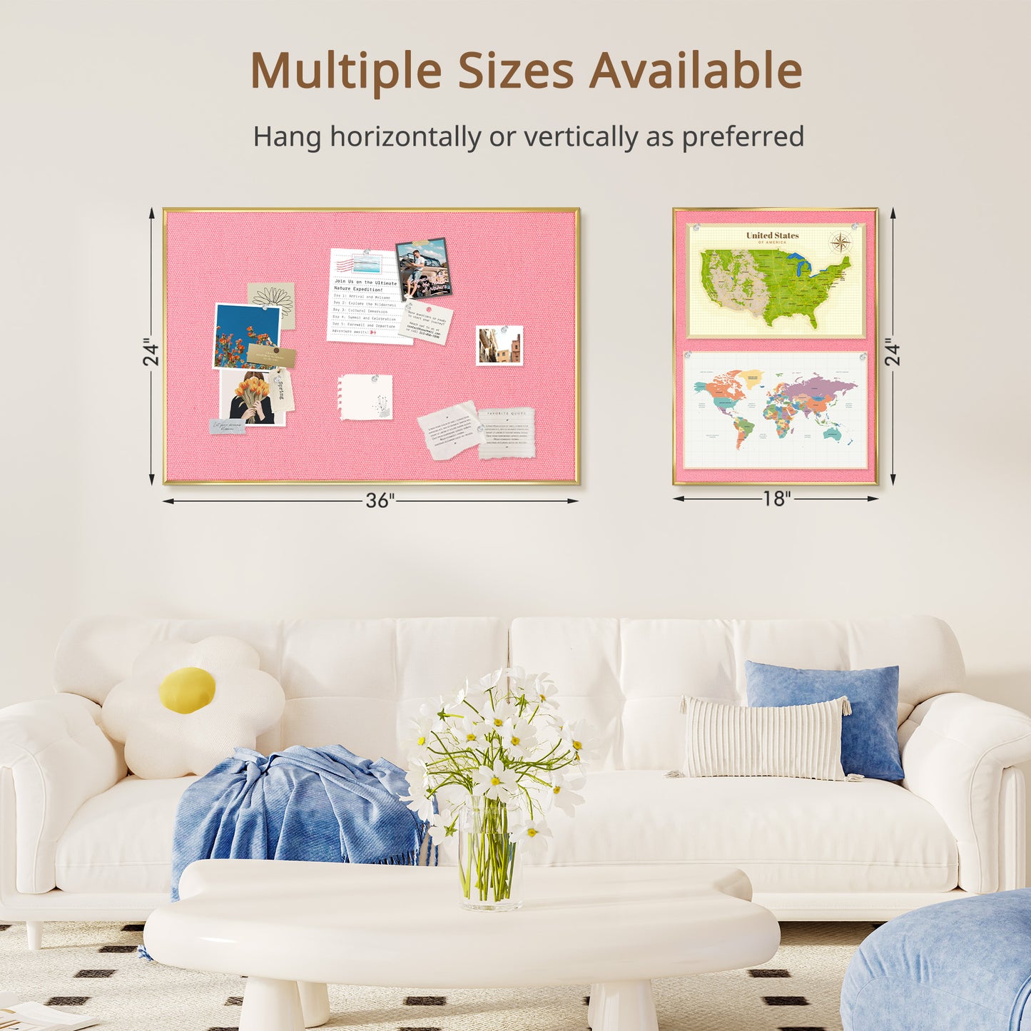 Bulletin Board with Linen Cork Board for Wall Poster Board, Pink