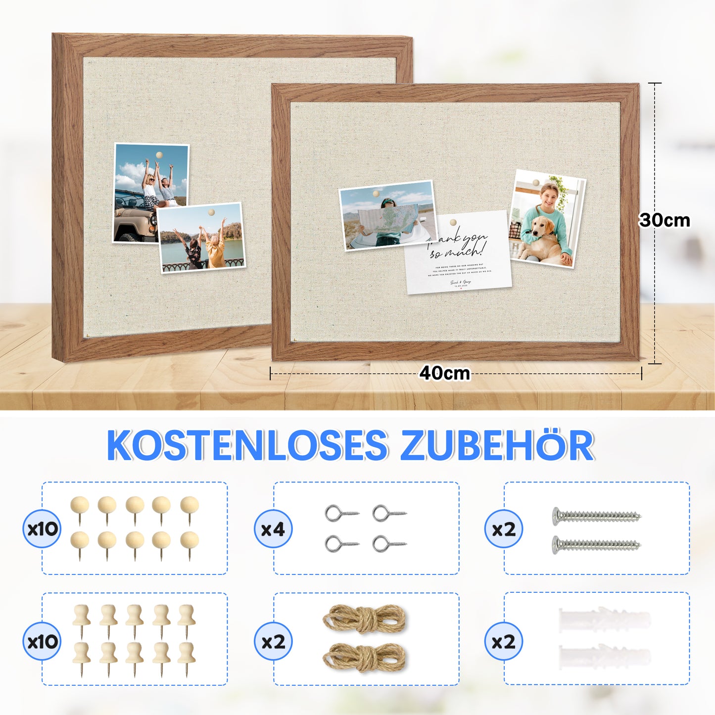 2-Pack Cork Bulletin Board with Linen 16"x12", Brown Wood Framed Corkboard for Wall