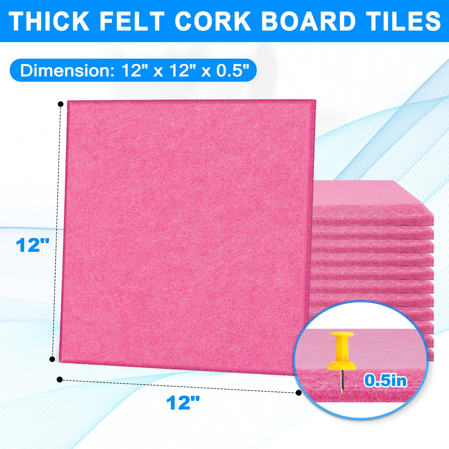 12 Packs Pink Felt Board Large Cork Bulletin Board Cork Board Wall Tiles
