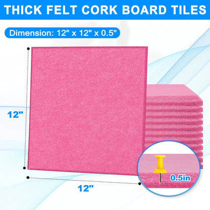 12 Packs Pink Felt Board Large Cork Bulletin Board Cork Board Wall Tiles
