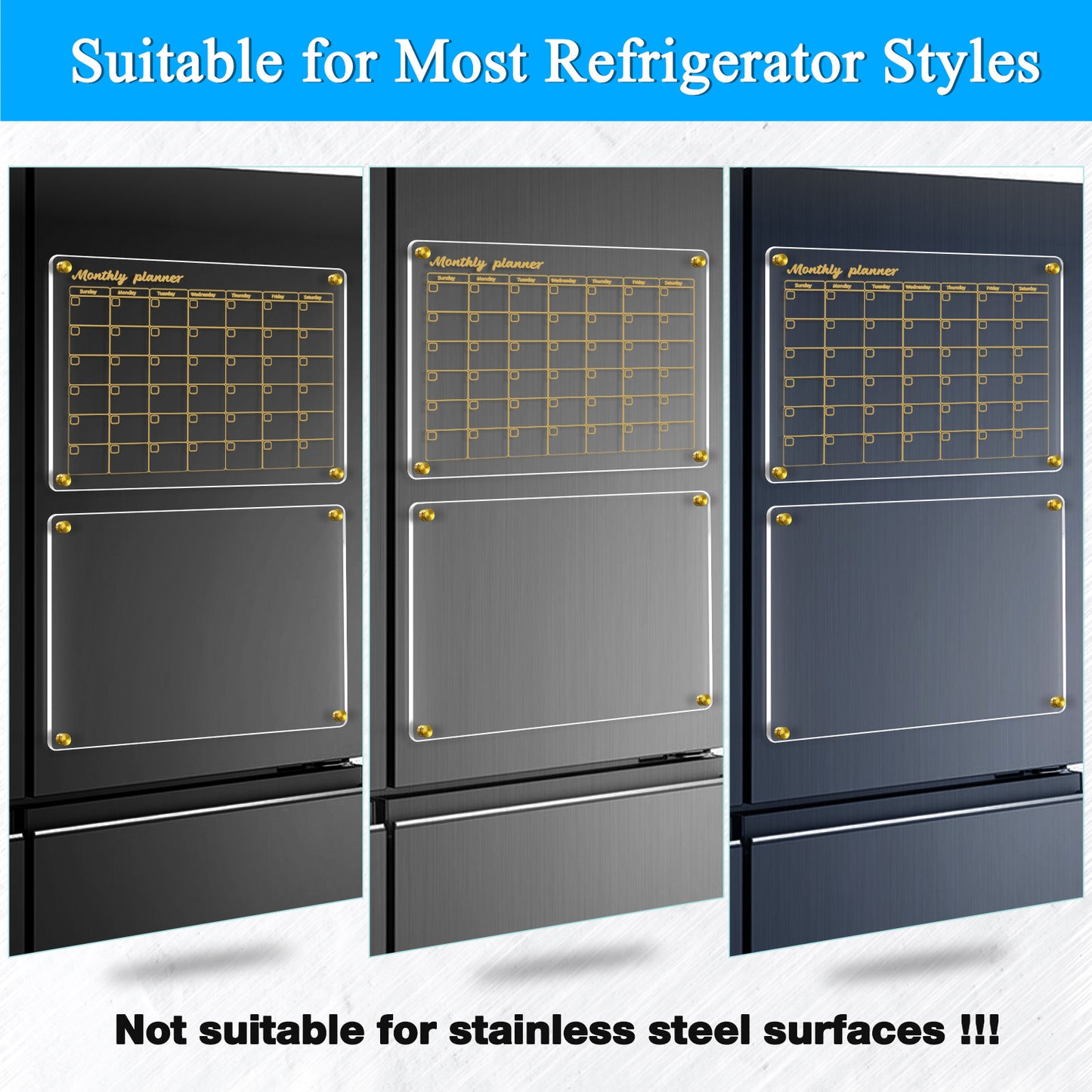 Acrylic Calendar for Fridge, 2 Pack 12"x16" Clear Fridge Calendar Monthly Clear Acrylic Plan Board