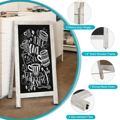 A-Frame Chalkboard 40" x 20", Double-Sided Magnetic Chalkboard Easel, 8 Markers 8 Magnets 1 Rag-White