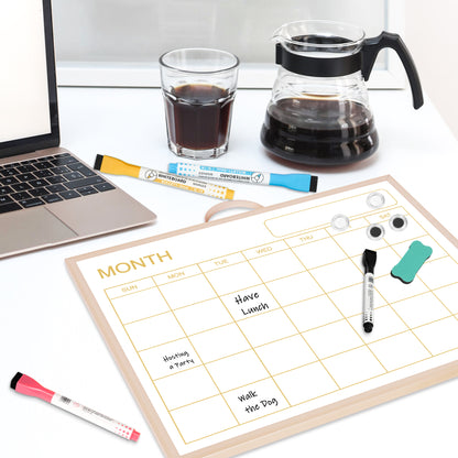 Magnetic Monthly Calendar Whiteboard, 16'' x 12'' Double Sided Dry Erase Calendar for Wall Office Home, Small Portable White Board Calendar