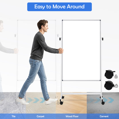 Rolling Whiteboard on Wheels, 48"x32" Height Adjustable Whiteboard Double-Sided Magnetic Dry Erase Board with Stand