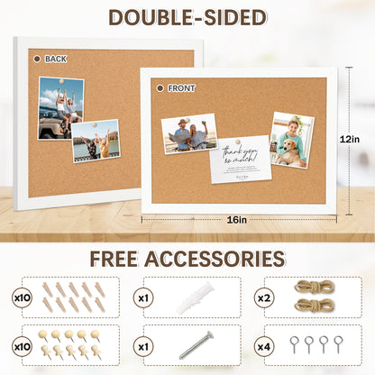 Cork Board Bulletin Board 16x12 Inches Wooden Frame Pin Board