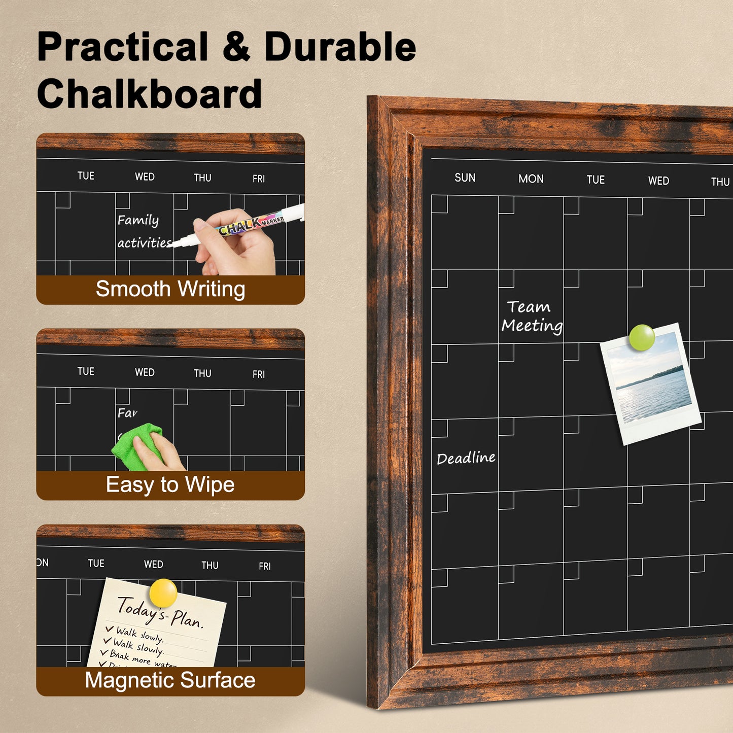 Chalk Board 24" x 18", 36" x 24"Magnetic Calendar Chalkboard for Wall Hanging Chalkboards Sign Monthly Planner