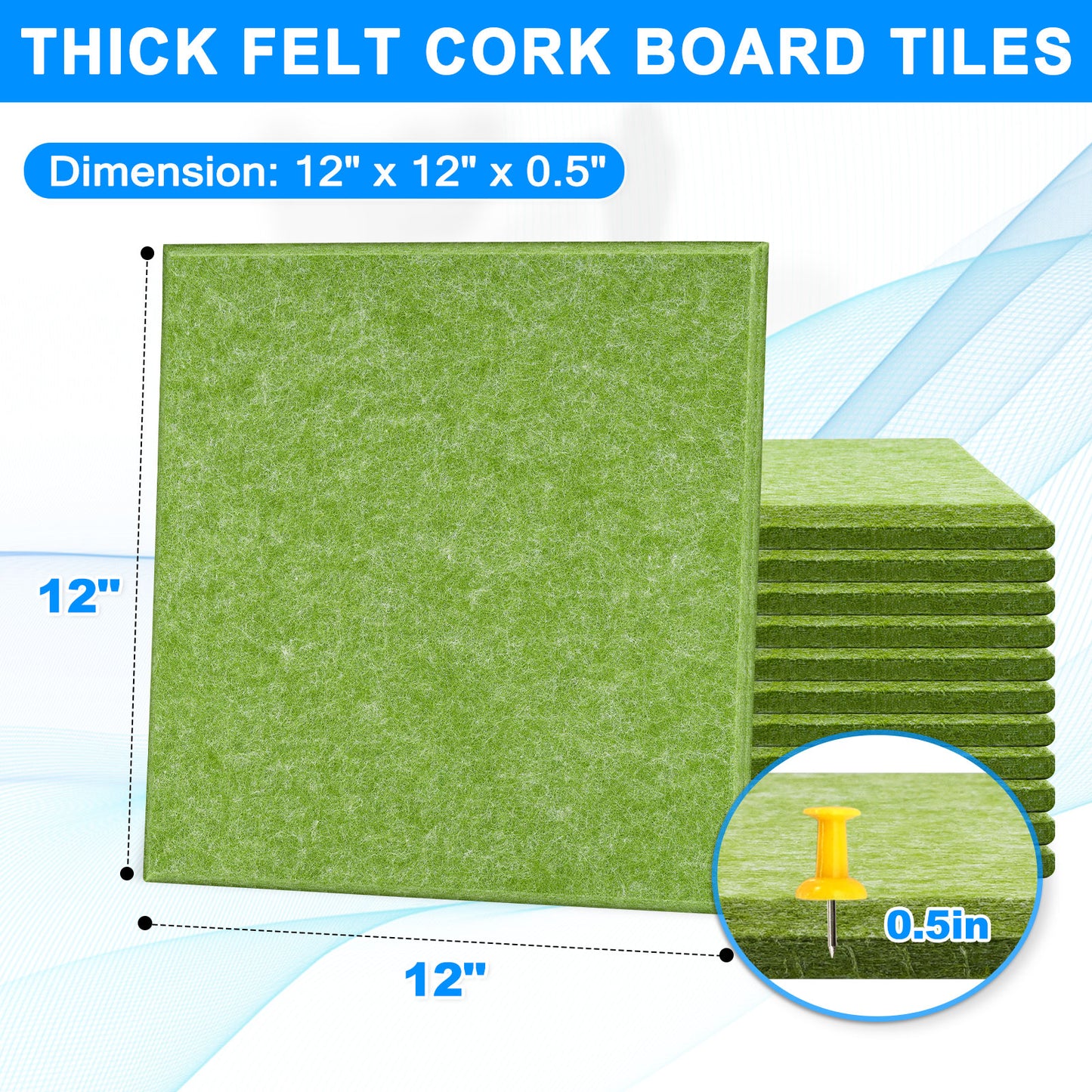 Pack of 12 Green Felt Large Pin Board with 120 Push Pins Cork Board for Wall 48 x 36 inch