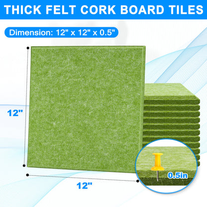 Pack of 12 Green Felt Large Pin Board with 120 Push Pins Cork Board for Wall 48 x 36 inch