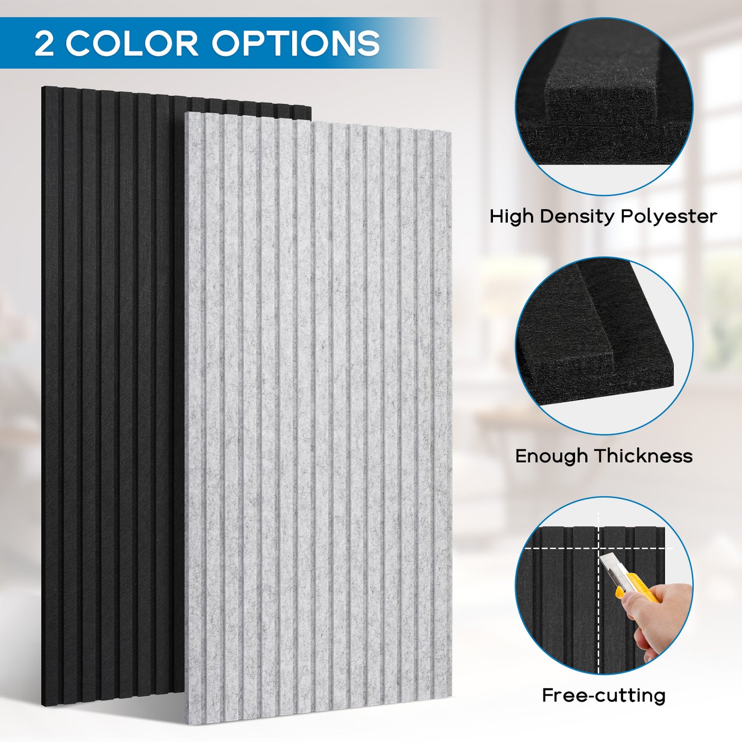 Slat Acoustic Panels Acoustic Panels, Decorative Sound Proof Felt Panels, Slat Wall Panels for Wall Decor Sound Absorbing Panel, Black