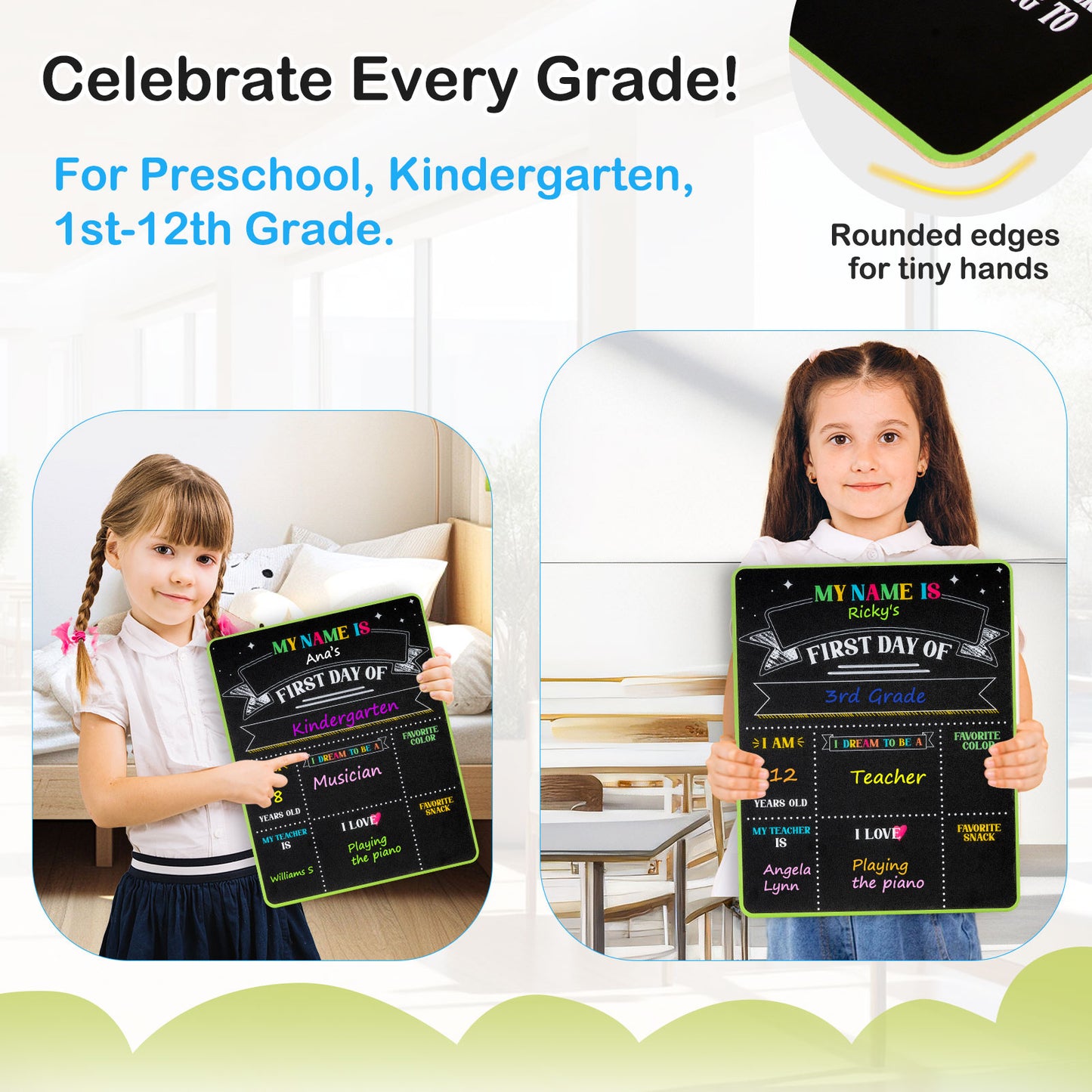 First and Last Day Chalkboard Signs, 14”x11” Double-Sided Reusable And Erasable Chalkboard