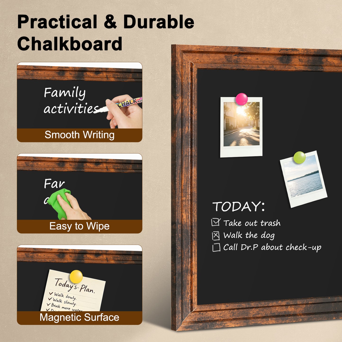 Magnetic Chalkboard 24"x18", 36"x24" Large Blackboard, Hanging Chalk Board for Wall Rustic Blackboard Hanging Chalkboards