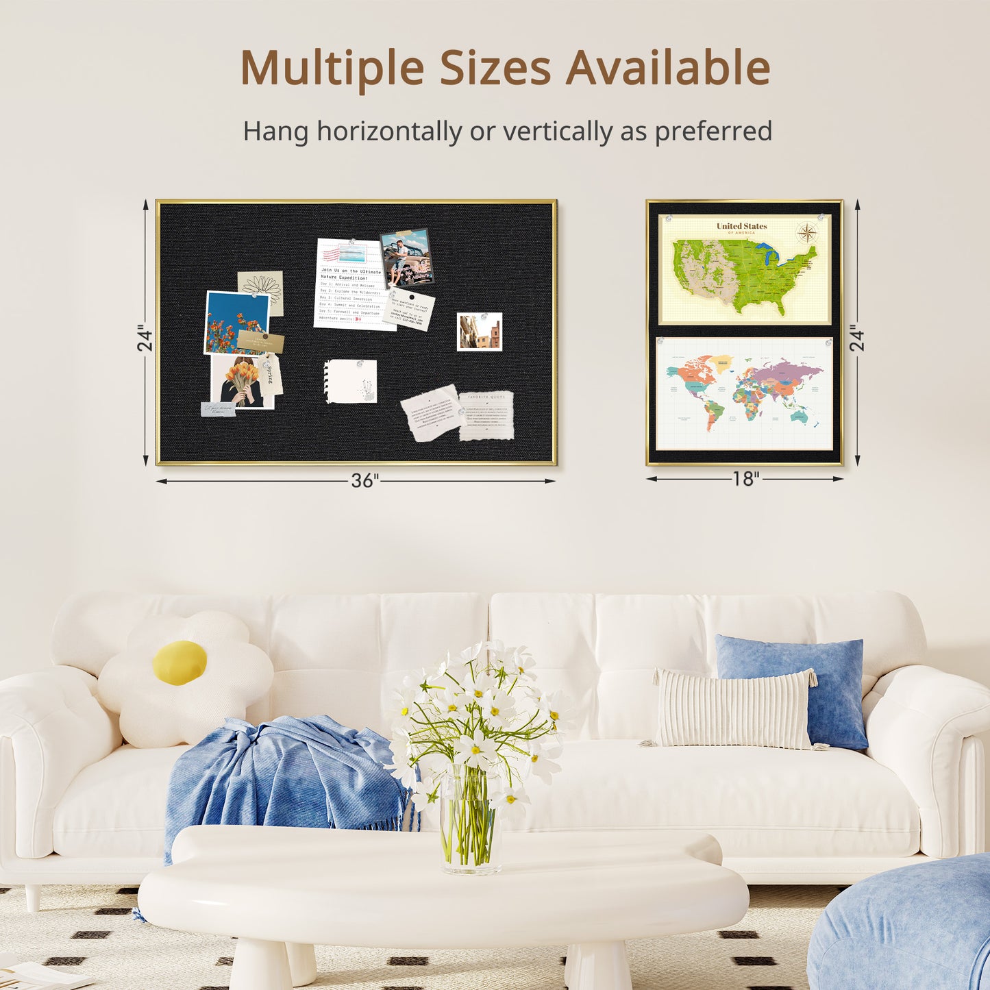 Bulletin Board with Linen Cork Board for Wall Poster Board, Black