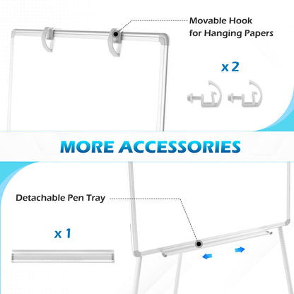 Whiteboard Easel with Tripod Stands, 36" x 24", Height Adjustable, with 8 Markers 8 Magnets 1 Eraser-Silver
