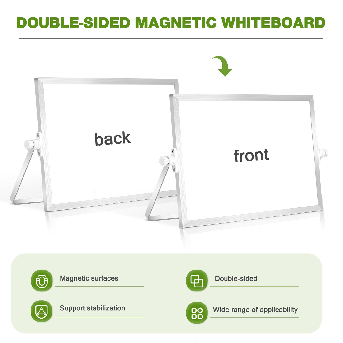 Small White Board with Stand, 12" x 8", Double-Sided with 8 Markers 8 Magnets 1 Eraser- Sliver