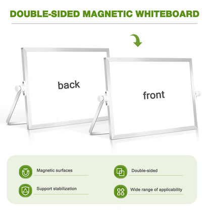 Small White Board with Stand, 12" x 8", Double-Sided with 8 Markers 8 Magnets 1 Eraser- Sliver