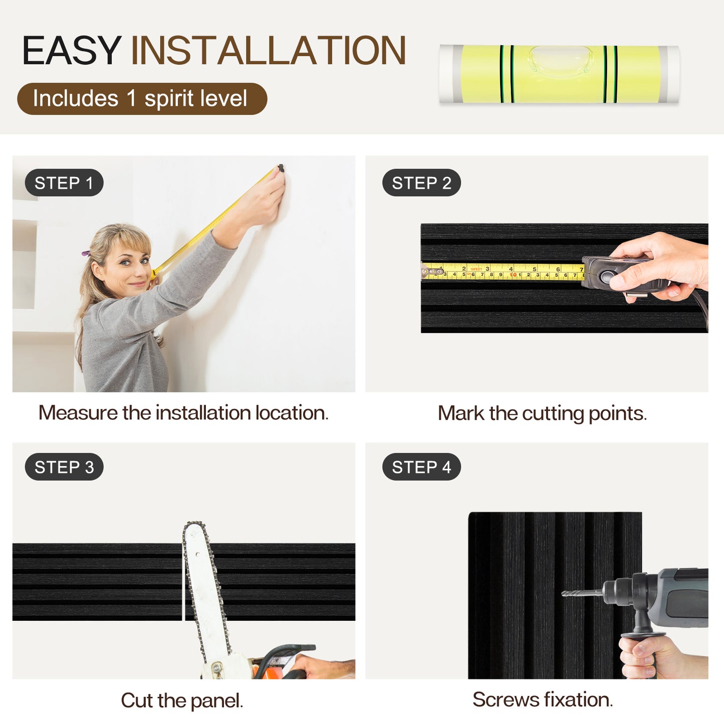 Wood Slat Acoustic Panels for Wall, 94.5" x 7.9" 4Pcs, Black Oak