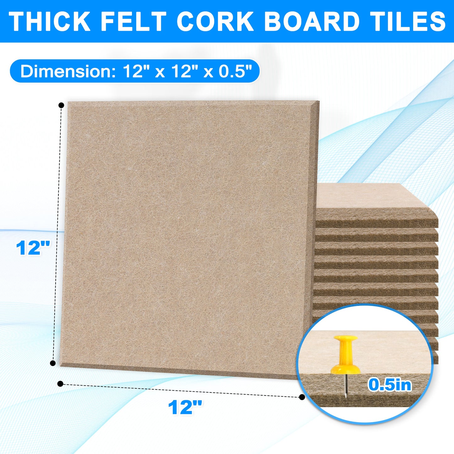 Bulletin Felt Board Pin Board 12 Pack Large Cork Board for Wall Felt Wall Tiles