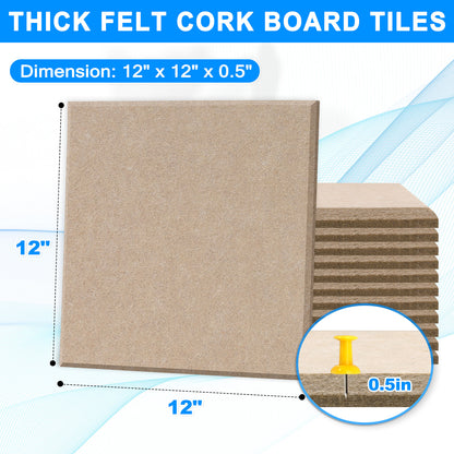 Bulletin Felt Board Pin Board 12 Pack Large Cork Board for Wall Felt Wall Tiles