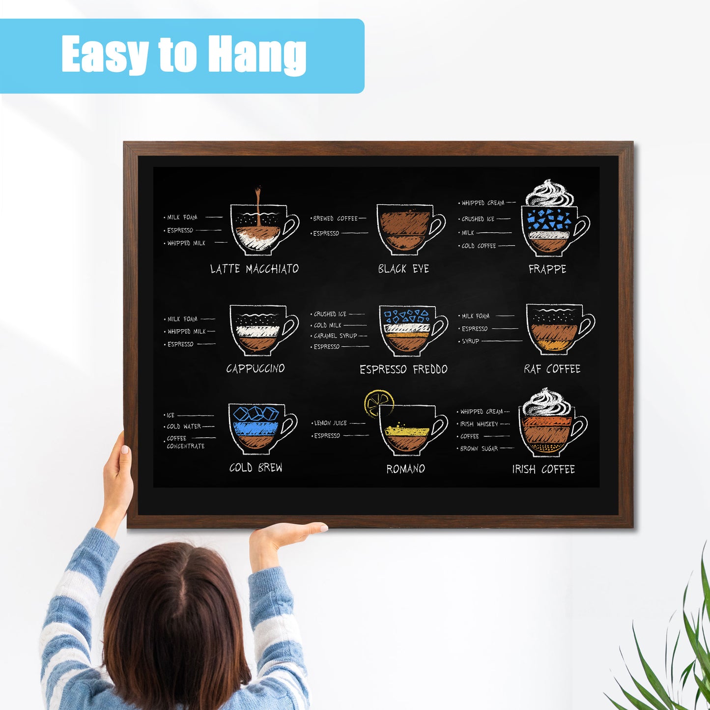 Chalkboard for Wall, Magnetic  Large Chalk Board Menu Board for Kitchen, 2 Markers 8 Magnets