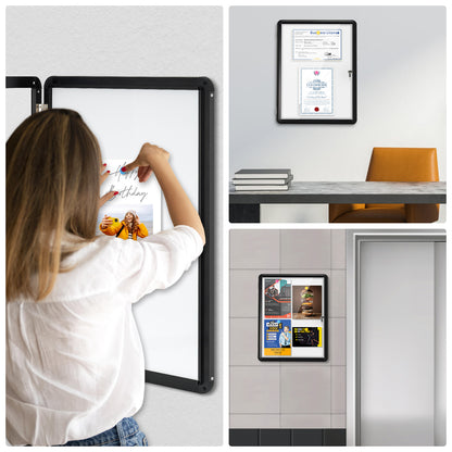 Tamperproof Lockable Magnetic Dry Erase Board 26"x20" Enclosed Notice Board, Black