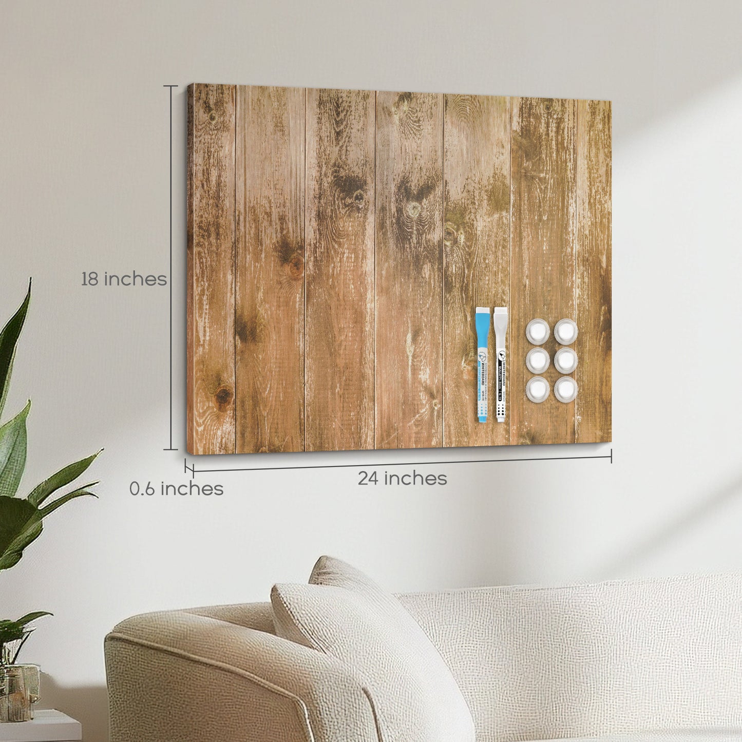 Magnetic Boards for Wall Dry Erase Board 18 x 24 inches Decorative White Board for Wall with Design Brown Wooden Planks