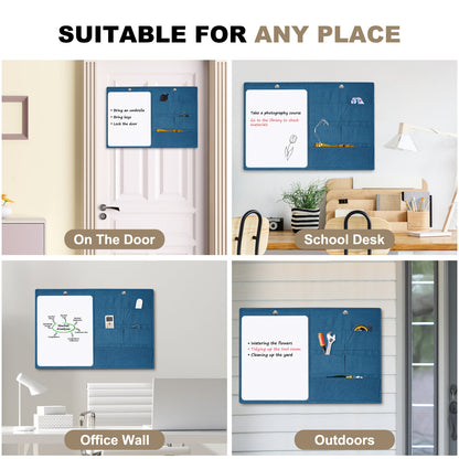 Wall Hanging Organizer Canvas with Whiteboards, Small Dry Erase White Board Wall Hanging Basket with Pockets